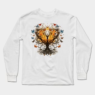 Butterfly Tree of Life Heart From a Branch Insect Animal Lover Gift Long Sleeve T-Shirt